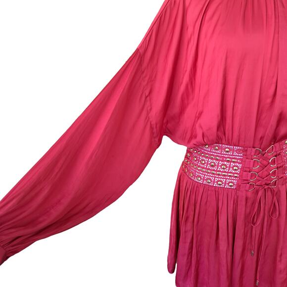 Ramy Brook Red Stella Drop-Waist Shiny Corset Red Mini Dress Size 6 - Picture 10 of 12